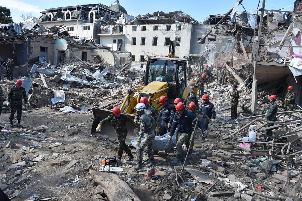 Today 7 civilians were died including kids, 33 people were injured as a result of rocket fire in Ganja by Armenian forces. Destructions are cleaning up, the searching is going on. The numbers may increased after that.

#DontBelieveArmenia #PrayForGanja #Ganja <a href="/UN/">United Nations</a>