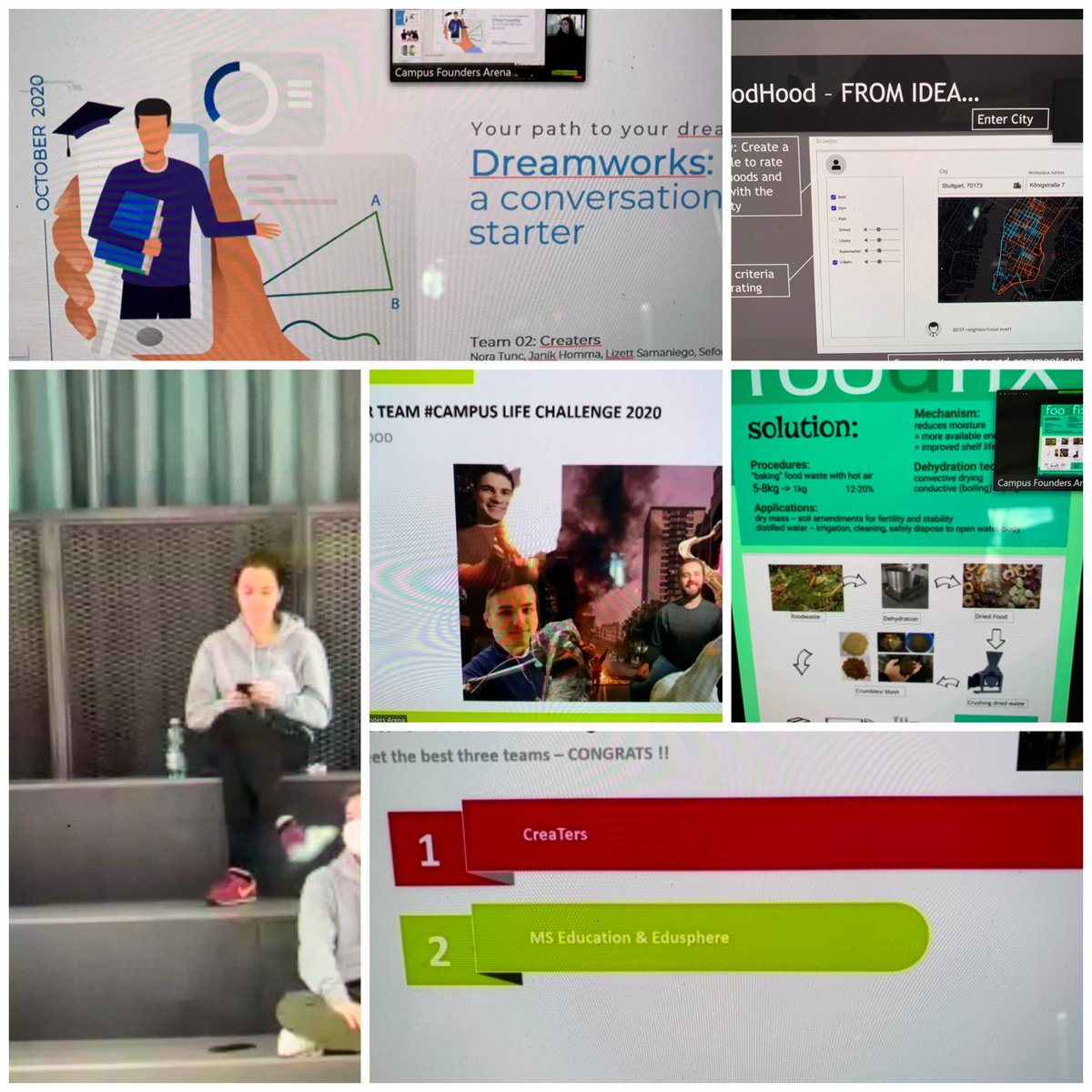 SMSalmen's tweet photo. #HackertonCampusFounders we congratulate the proud winning teams:
1. Challenge food waste
#FoodHustler &amp; #FoodFix
2. Challenge Future Education:
#CreaTers
3. Challenge Good Neighborhood
#TheGoodHood
The Hackerton was held online by international teams via #miro, #zoom #slack etc. https://t.co/rpvrRuVQsi