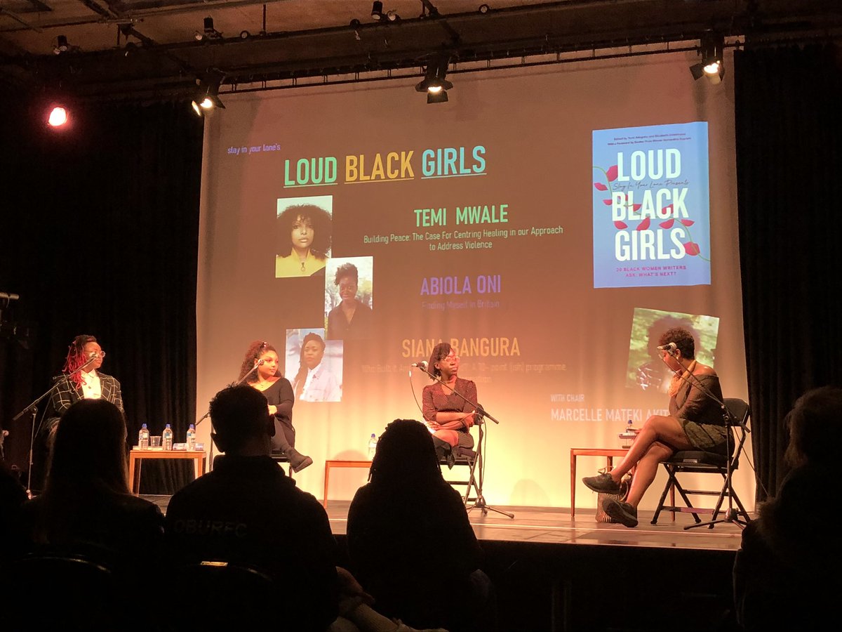 Welcome <a href="/Sianaarrgh/">Siana Bangura</a> @TemiMwale <a href="/AbbiOni/">Abiola Oni</a> and <a href="/matekiwrites/">Marcelle Mateki Akita</a>! We’re discussing reclaiming blackness and what it means to be #LoudBlackGirls #StreathamLitFest