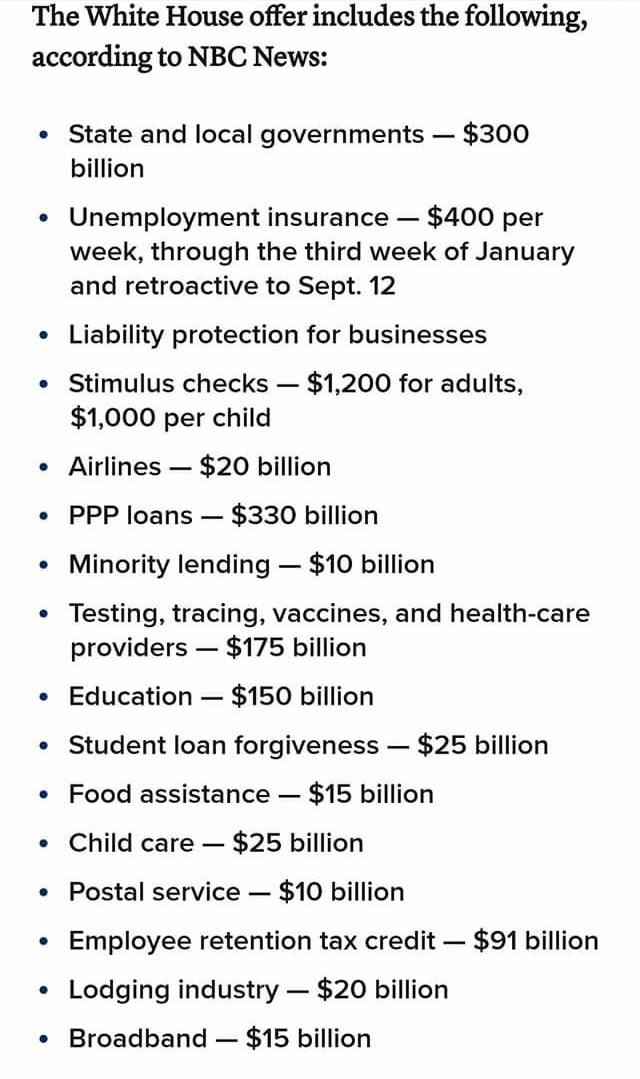VanessaBritoMia's tweet photo. The $1.8 Trillion proposal from the White House (latest offer) includes the following 👇

#2MillionStrong https://t.co/myjLkFesDZ