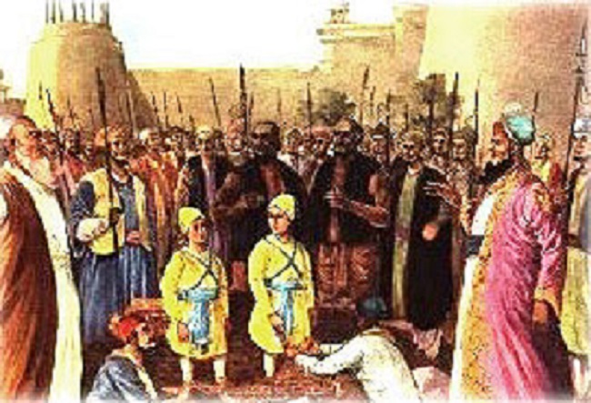 The sahibzade were imprisoned with their grandmother and put to death by cruel Mughal rulers who attempted to suffocate them ​inside a brick enclosure.