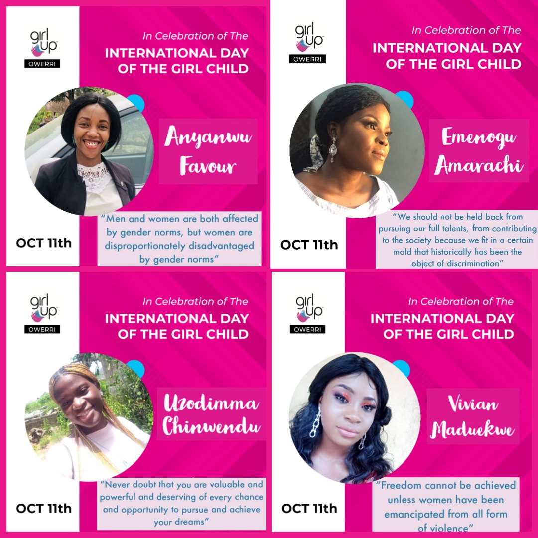 GirlupO's tweet photo. 🤩🤩🤩🤩
Happy international day of the girl child🤸💪💥

~My voice, our equal future

#internationaldayofthegirlchild #campaign #girlslead20 #girls #gender #genderequality #womenempowerment #femaleempowerment #female #october11 #Girlup #owerri #UnitedNations #WHO #UNfoundation https://t.co/dj1KpXp0CS