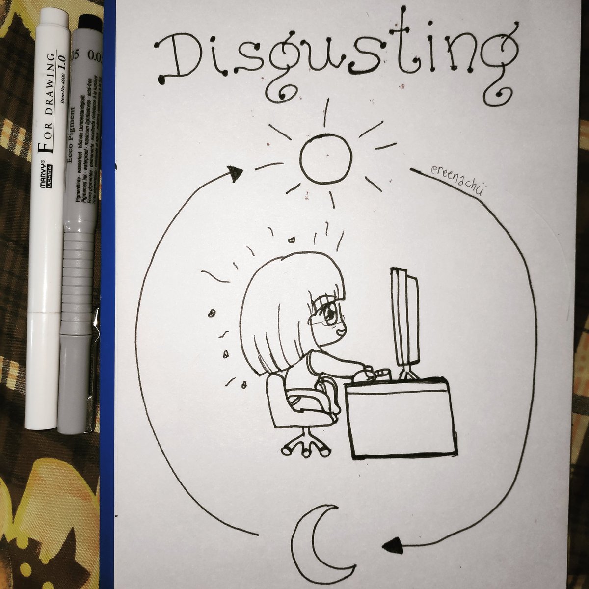 EreenaChu's tweet photo. Day 11 - Disgusting
.
Why take a bath when you can game all day and all night? 😂✌️
.
#inktober #inktober2020  #drawingforfun #traditionalart #inktoberdisgusting #inktoberdisgusting2020 #marvyuchida #artistph #cebuartist #fabercastelleccopigment https://t.co/flohvJT5dt
