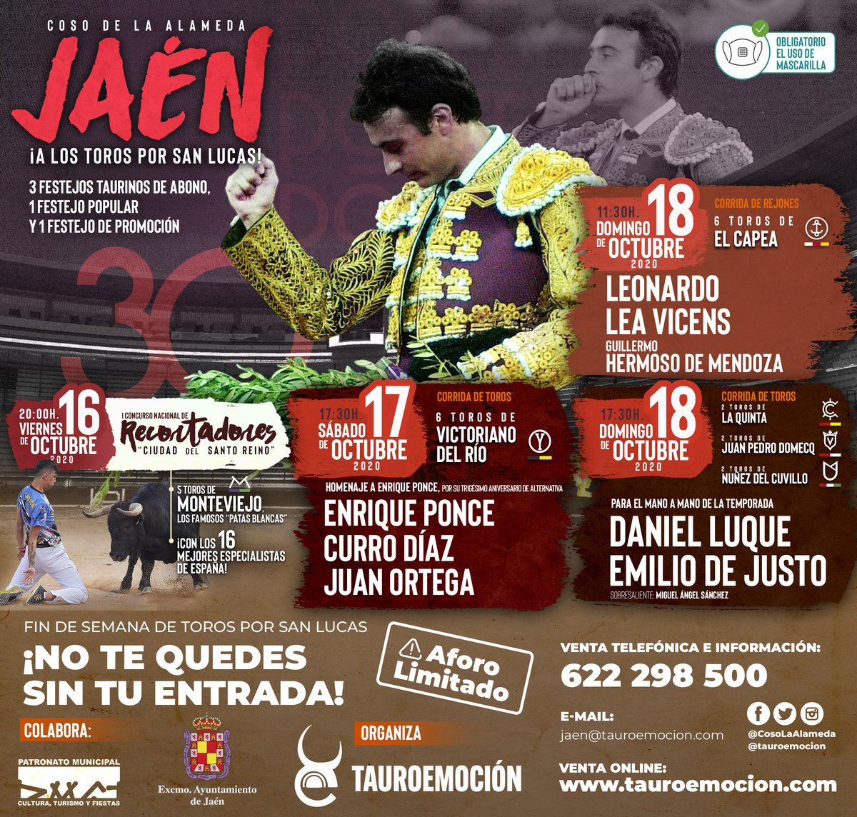 TorosLucena's tweet photo. 🐂 𝗝𝗮𝗲́𝗻 | 𝗦𝗮𝗻 𝗟𝘂𝗰𝗮𝘀 𝟮𝟬𝟮𝟬
El ciclo más completo de la temporada a 1h de casa.
¿Te apuntas?
Compra tus entradas en: 💻 https://t.co/iArmQWW15C
Taquilla y ☎️ 622 298 500. 🕘 De 11 a 14 y de 17.30 a 20.30h. https://t.co/u5OSUcFqAq