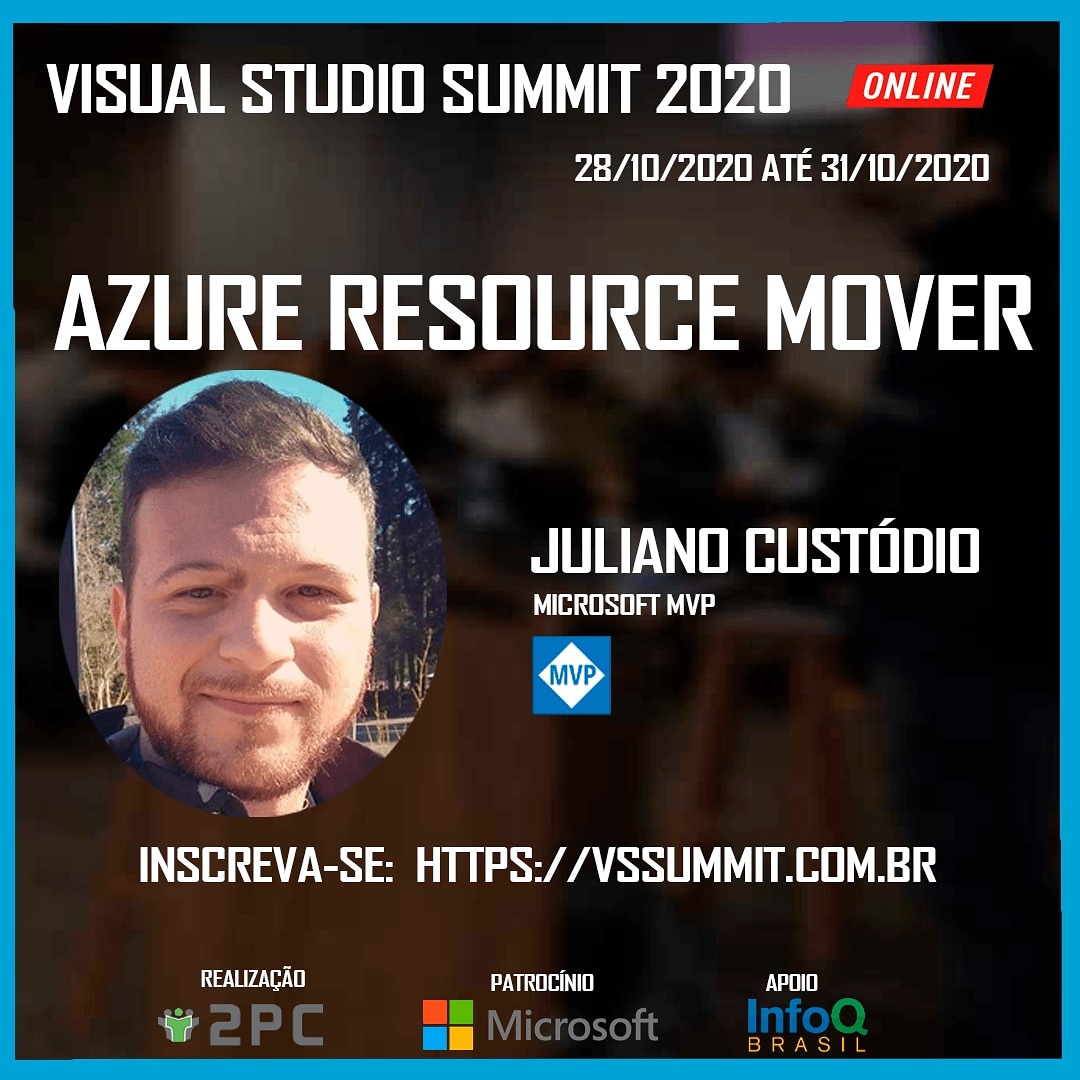 JuuCustodio's tweet image. Pelo segundo ano consecutivo irei palestrar em uma das maiores conferências de #VisualStudio da América latina. Esse ano irei falar sobre Azure Resource Mover. #vssummit #mvp #mvpbr #MVPBuzz