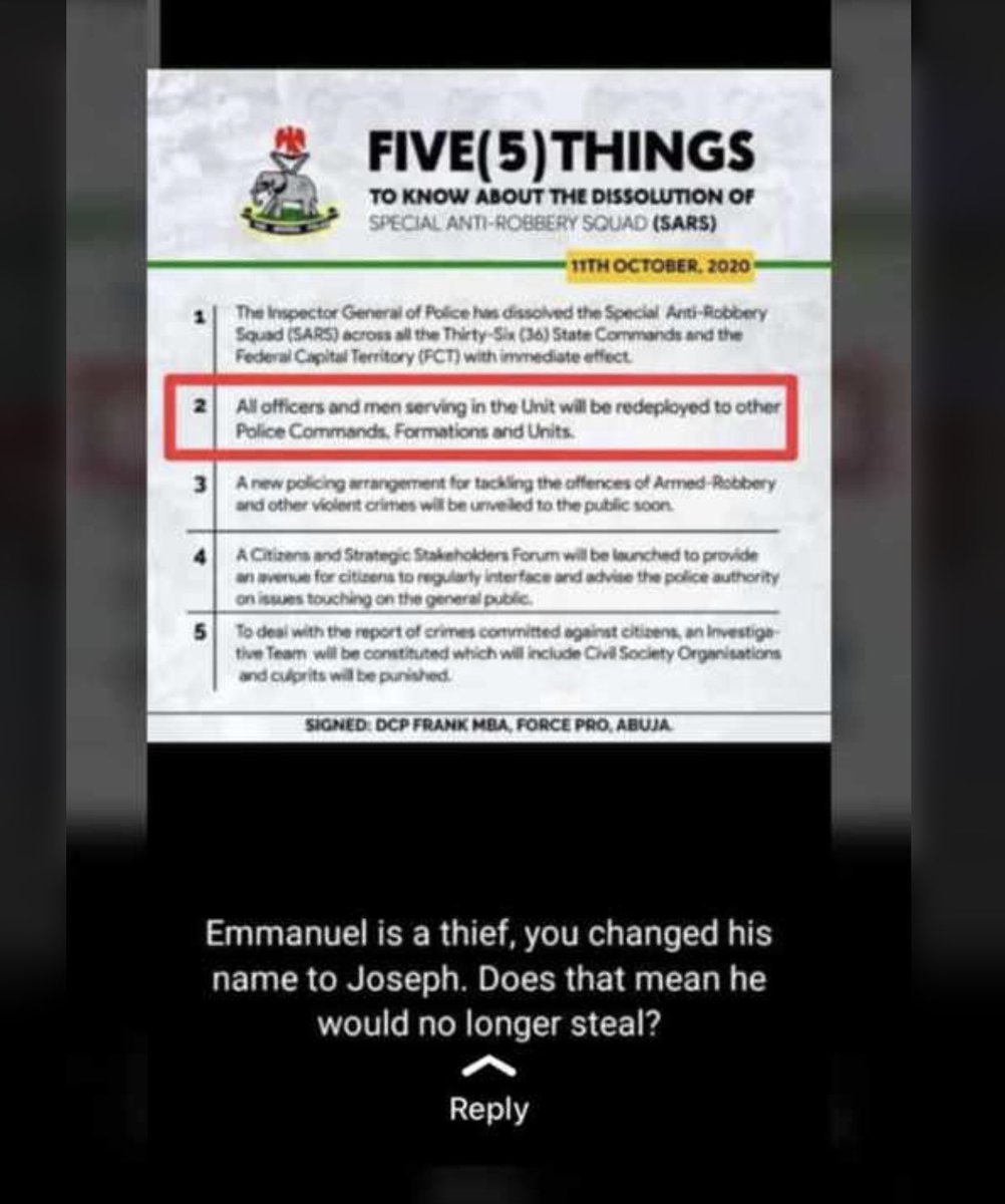 mMannie5's tweet photo. @YNaija The problem isn’t yet solved🤦🏼‍♂️
“Emmanuel is a thief, you changed his name to Joseph, Does that mean he won’t steal again”? Think twice✊🏽#CongratulationsNigerians #letBuhari #NairaMarley #EndPoliceBrutalityinNigeria #EndSarsNow https://t.co/tfNaEry446