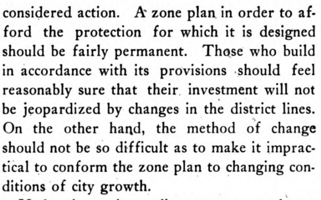 Whitten shares some thoughts on how to update and maintain racial zoning regulations over time: "the protection for which it is designed should be fairly permanent. Those who build...should feel reasonably sure that their investment will not be jeopardized by changes"
