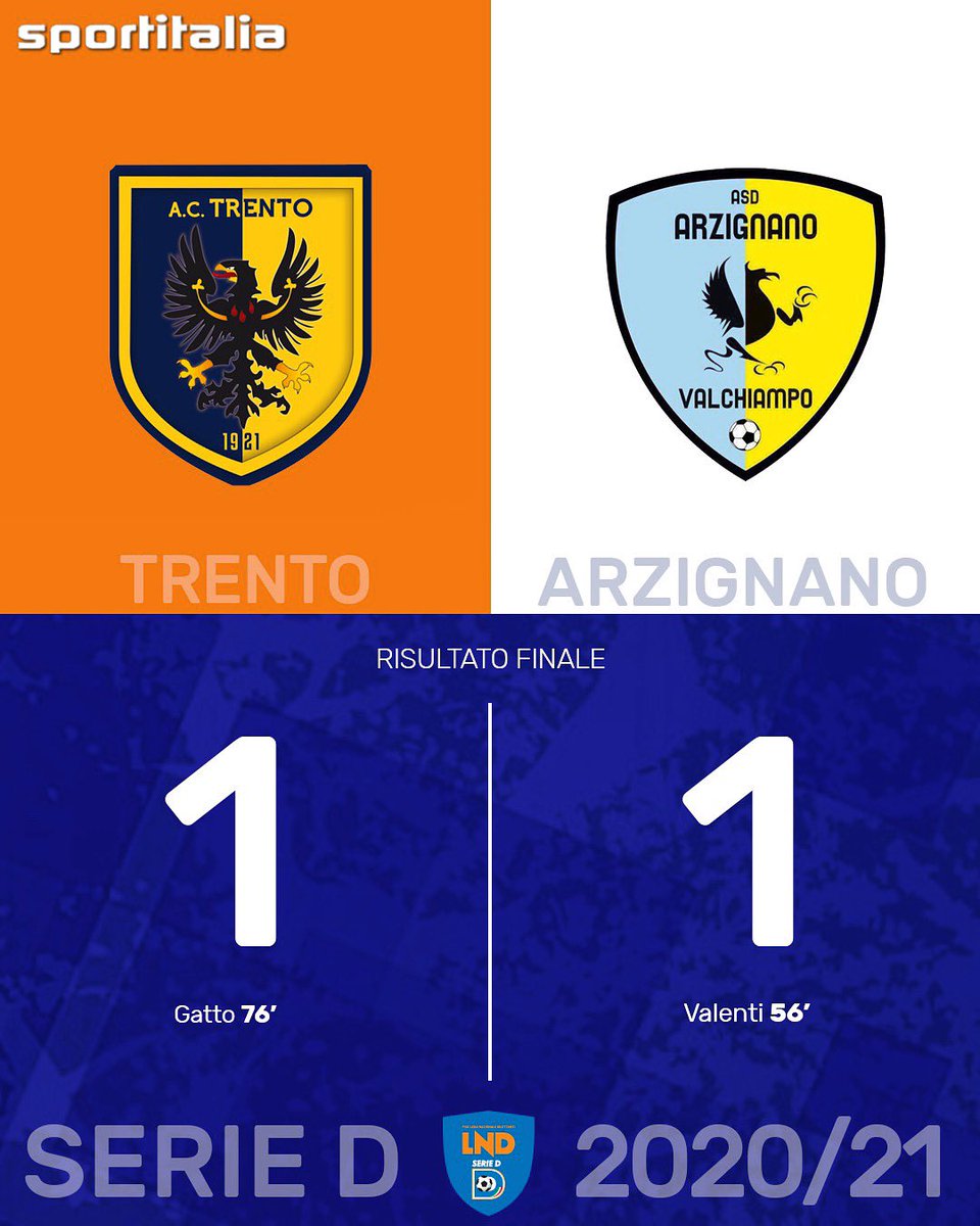 tvdellosport's tweet photo. ⏱ 90’ - FISCHIO FINALE! Finisce 1-1 tra #Trento e #Arzignano: la squadra di #Spinale conquista il primo punto stagionale 🔥
#ilCalcioèDTutti
#Sportitalia https://t.co/HiurGVkMrB