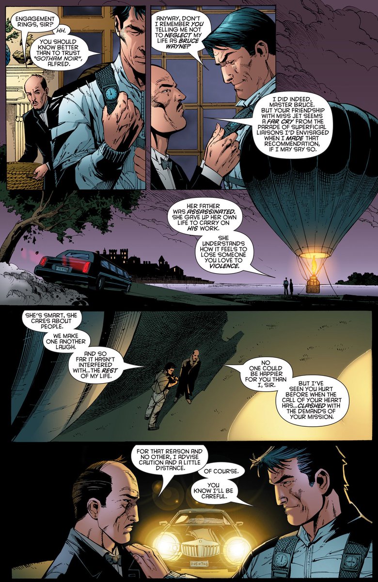 I love how much Alfred loves Bruce, and seeing him worry about Bruce possibly having to go through the pain of ruining another romantic relationship because of Batman, is both sweet and very sad.