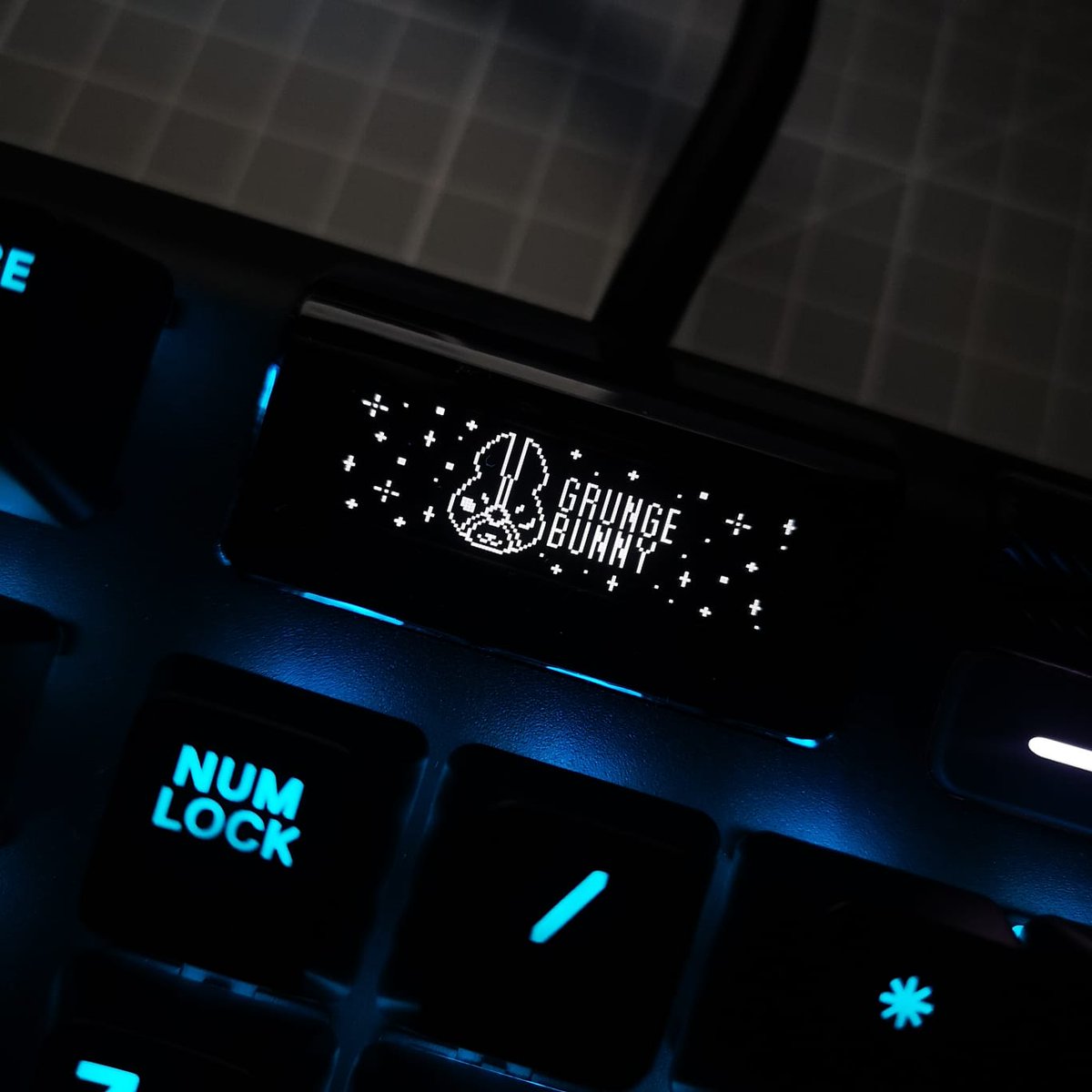 GrungeBunnyGear's tweet photo. Brand repping on the Apex 7, love a little bit of pixel art <3 Busy busy working on designing at the moment, new hoods coming over the next few weeks!

#apex7 #steelseries #mechanicalkeyboard #keycaps #grungebunny #pixelart #pixels #oled #bunny #pixelstars #pixeldrawing https://t.co/LZwF3jcym0