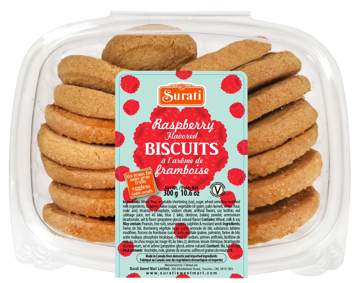 ✨Surati Product:
Raspberry Flavored Biscuits
 
Indulge your senses in our delicate, crunchy and aromatic raspberry flavored biscuits. The sweetness of raspberry leaves a floral aftertaste, making it the perfect match for dark coffee or tea.
 
Find them at your local grocery!