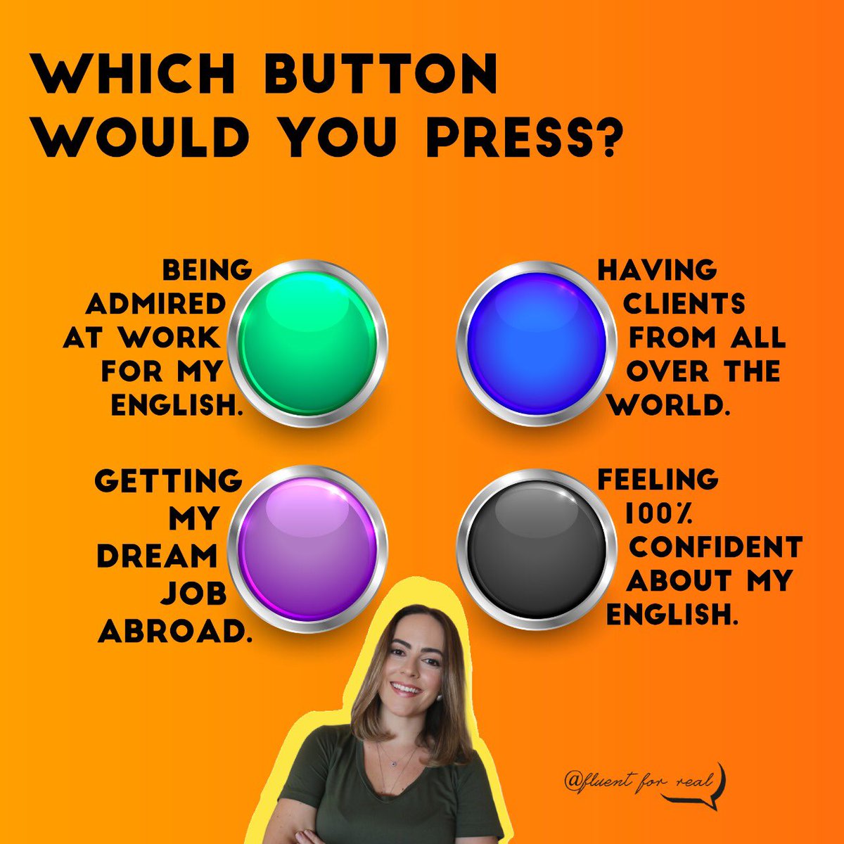 fluentforreal's tweet photo. Which one? 🟢🔵🟣⚫️
.
.
.
.
What I can tell you is that no matter which 🟢🔵🟣⚫️, we are here to take you there. 🎯 #englishforwork #speakenglish #fluentforreal #businessenglish #speakingenglish #fromintermediatetoadvanced https://t.co/lS36s3S0co