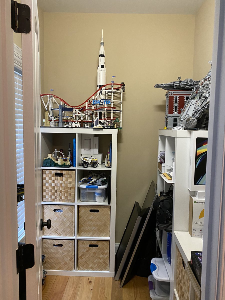 Alrighty, if we’re going to put a rack in my upstairs office closet…need to clean it up first. Lots of papers to file and maybe shelves to re-arrange to see what kind of depth works. I’m currently thinking shallower by the door…but maybe deeper at the back with some shuffling: