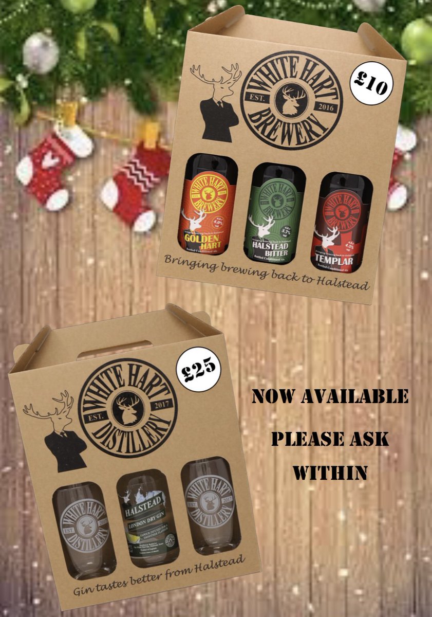WHIatHalstead's tweet photo. A Perfect Gift
Our Ales &amp; Gin are now available to be purchased in our lovely gift sets.
Beer gift set which includes Halstead bitter, Golden Hart &amp; Templar £10
Gin gift set with either a 35cl bottle of Halstead London Dry or our Hop Gin &amp; two branded glasses both priced at £25. https://t.co/AkNUnGM3OU