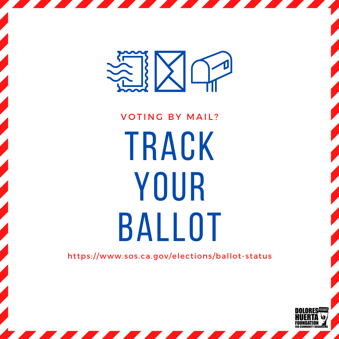 DoloresHuertaFD's tweet photo. Voting by mail? Each county elections official allows voters to check the status of their vote-by-mail and provisional ballot through website, telephone or both. Visit https://t.co/c4SGxOCP4K for more. #CountVoteWin #VoteForOurLives #VoteWithDHF #MyVoteMyVoice #Vota #SiSePuede https://t.co/1PtbLvu92B