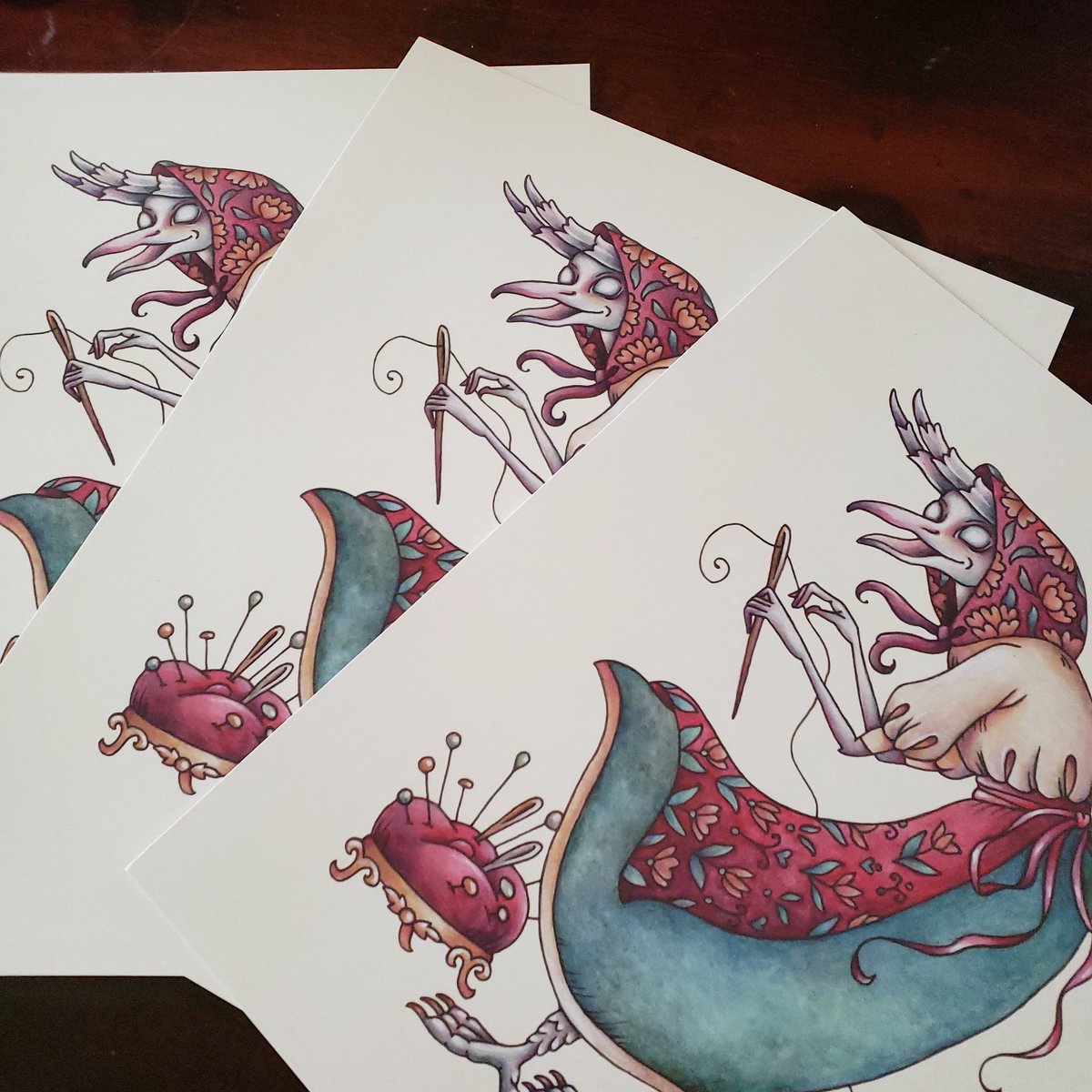 fainalorah's tweet photo. Testing prints out for quality... I will have them available soon! There will be a whole new collection of creepy cute prints just in time for the holidays 😍 #watercolor #spookyart #kikimora #russianart #russian #fairytales #folklore #folkillustration #folkcreative #folkartist https://t.co/Yr7IGQr1Sr