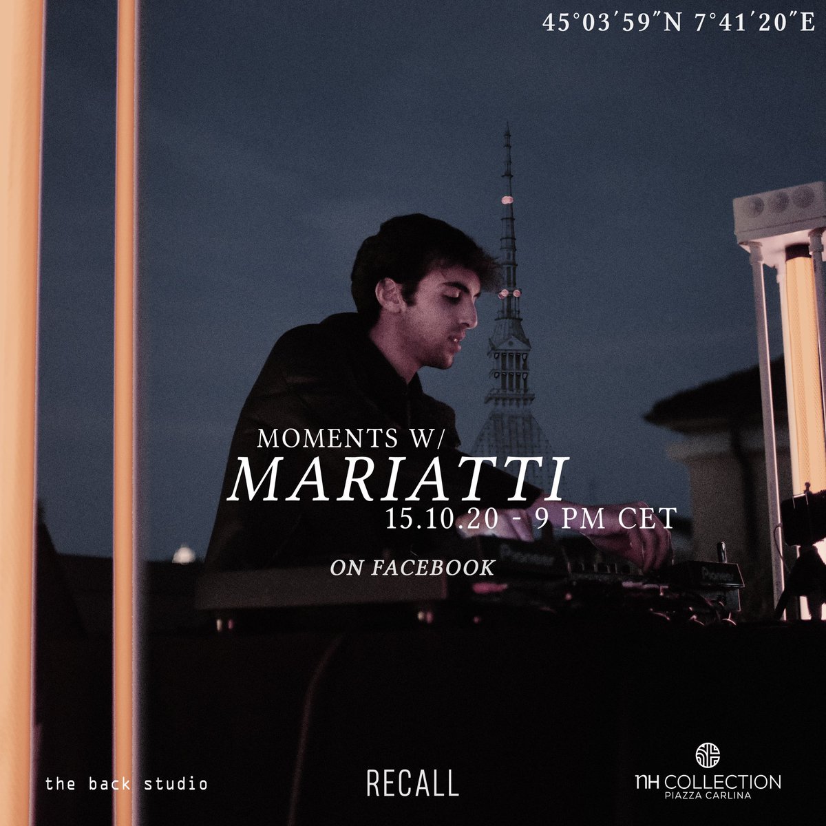 recalloff_'s tweet photo. @mariattimusic will be the conductor of the third episode of ‘moments w/‘ in front of the symbol of Turin 🪐
tune into our Facebook page thursday at 9pm CET to follow his #HighVoltageGrooves

thanks @nhcollection Piazza Carlina and The Back Studio

#othervibes https://t.co/CX68VB37ye