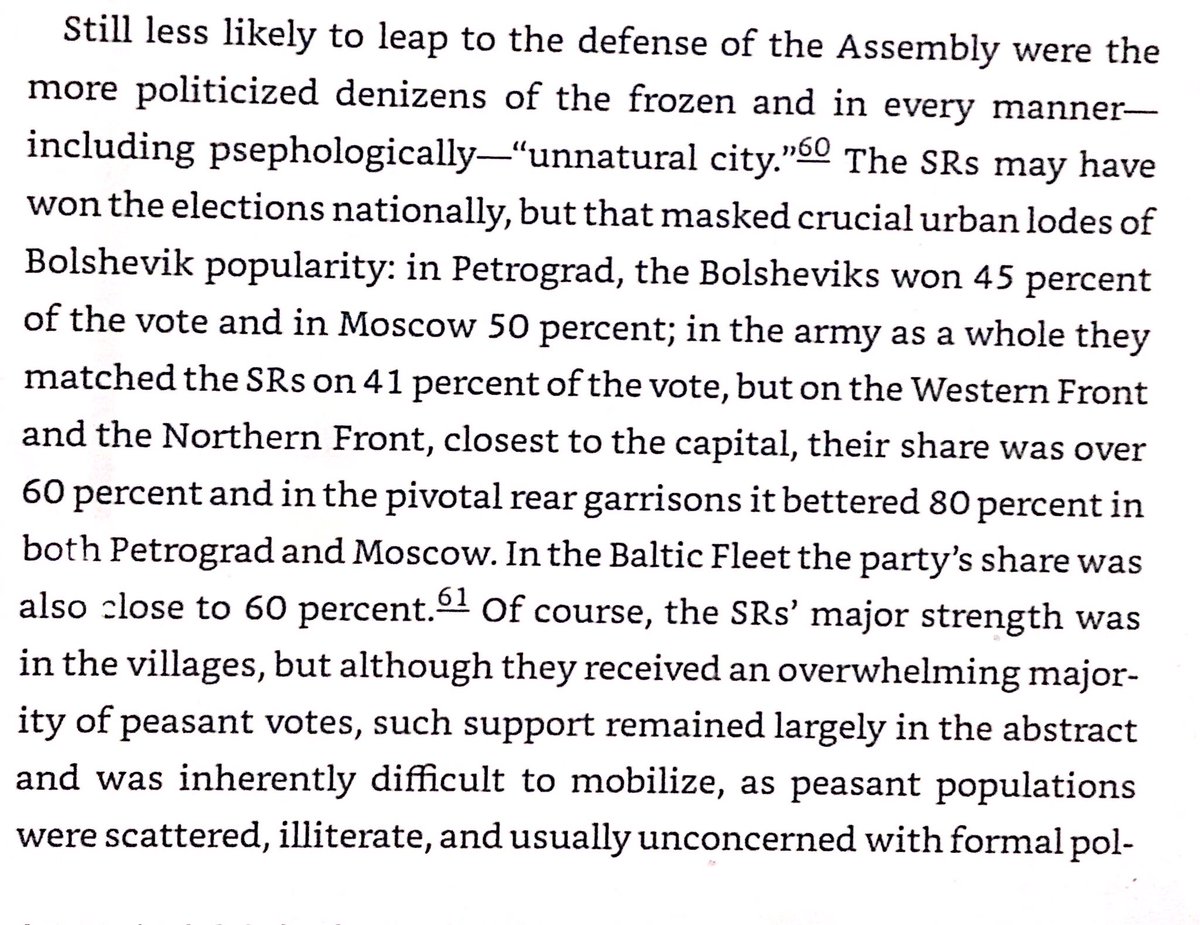 While the Bolsheviks lost the elections decisively, they won the votes of groups that mattered most - major cities & their military garrisons. The SRs won the peasant masses, but they were too diffuse to generate power to match urban & concentrated Bolsheviks.