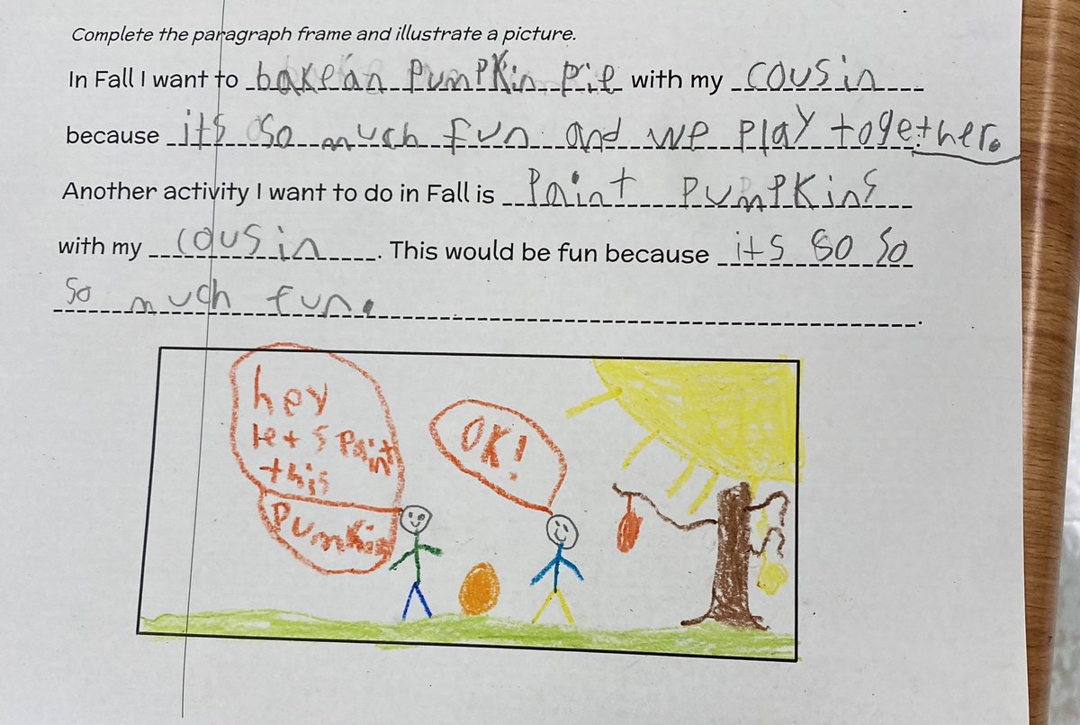 Entering & Emerging Ss write about what activity they want to do in Fall. Each student is given the writing scaffold they need to complete the task! ALL students can be successful! #languagelearners #LBLeads @evedaza91 @24Kath @CZawatson @AndreaHonigsfel