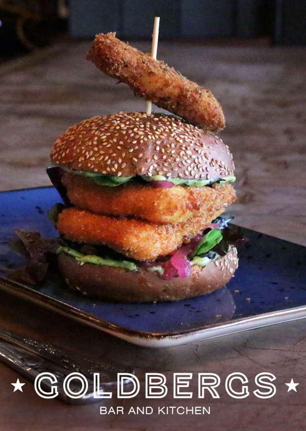 How about this for a burger!

The Vegetarian: Fried Halloumi with honey, pickled red onion, basil pesto, Mayo, lettuce &amp; sun-dried tomatoes

Lovely...

To make sure you get a table, please book here:
goldbergs.ie/reservations/