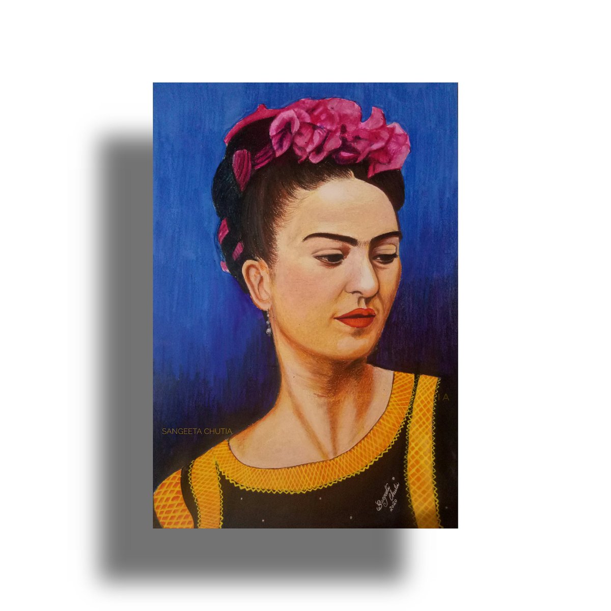 ChutiaSangeeta's tweet photo. A portrait of Mexican painter Frida Kahlo.
Oil pastel on ivory paper.
#FridaKahlo #mexicanartist #oilpastel #portrait #assameseartist https://t.co/ZgK6GGK3k0