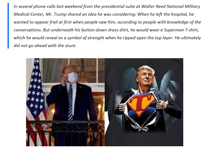 Laurie Garrett On Twitter It Seems Apocryphal But According To Mark Halperin The Original Plan For Trump S 1st Post Hospital Appearance On The Whitehouse Balcony Involved A Superman Suit Showing Potus Had Super