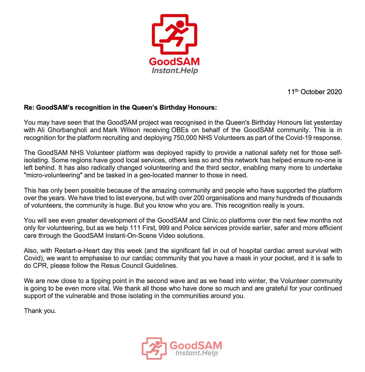 GoodSamApp's tweet photo. Thank you to the incredible GoodSAM community - as recognised in the Queen's Birthday Honours. @NHSVolResponder @NHS @RoyalVolService #QueensBirthdayHonours https://t.co/CbSAypflI5