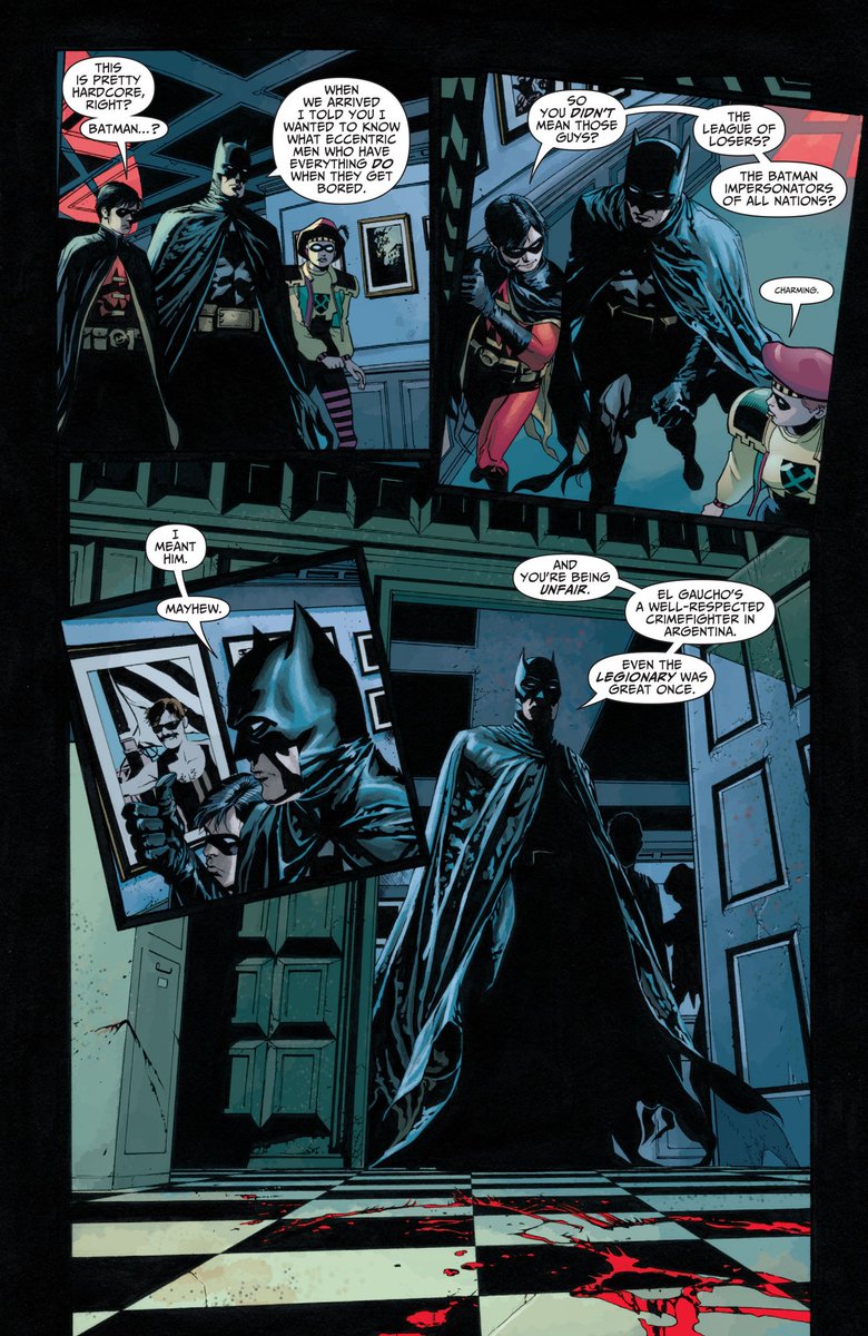 And for as schluby and pathetic as the Club of Heroes is portrayed, Morrison does make Bruce show reverence for their work as heroes, and even has the one who looked to be at his worst leave some clues for his compatriots. I think that is pretty sweet.