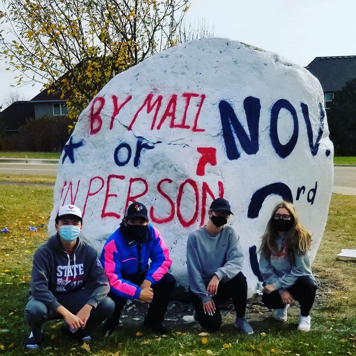 McDermott_KTMS's tweet photo. Our senior class officers painted the rock today. Don’t forget to vote! #YourVoteMatters #yourvoiceyourvote #CougarPride https://t.co/ElCBgSrcPD