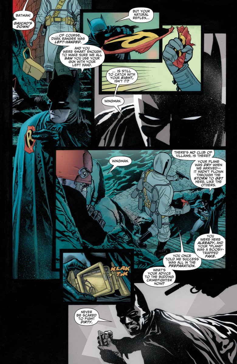 Morrison handle Bruce's analytical thoughts process very well. Specially since this arc is a murder mystery he does make Bruce mostly work with the information he has at hand, and what he knows about who he is working with.