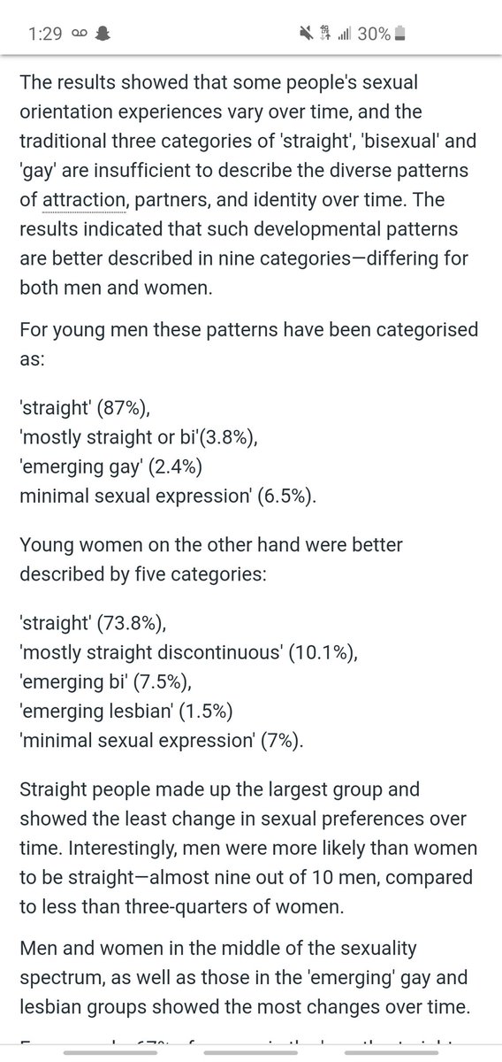 Turns out a LOT changed over time!! (HUGE CAVEAT THE DATA ONLY LOOKED AT PARTICIPANTS UNTIL THEIR EARLY 30S) Here's a good summary of the findings: In short: people (mostly ladies) who ID'd as not straight, were most likely to show fluidity over time.