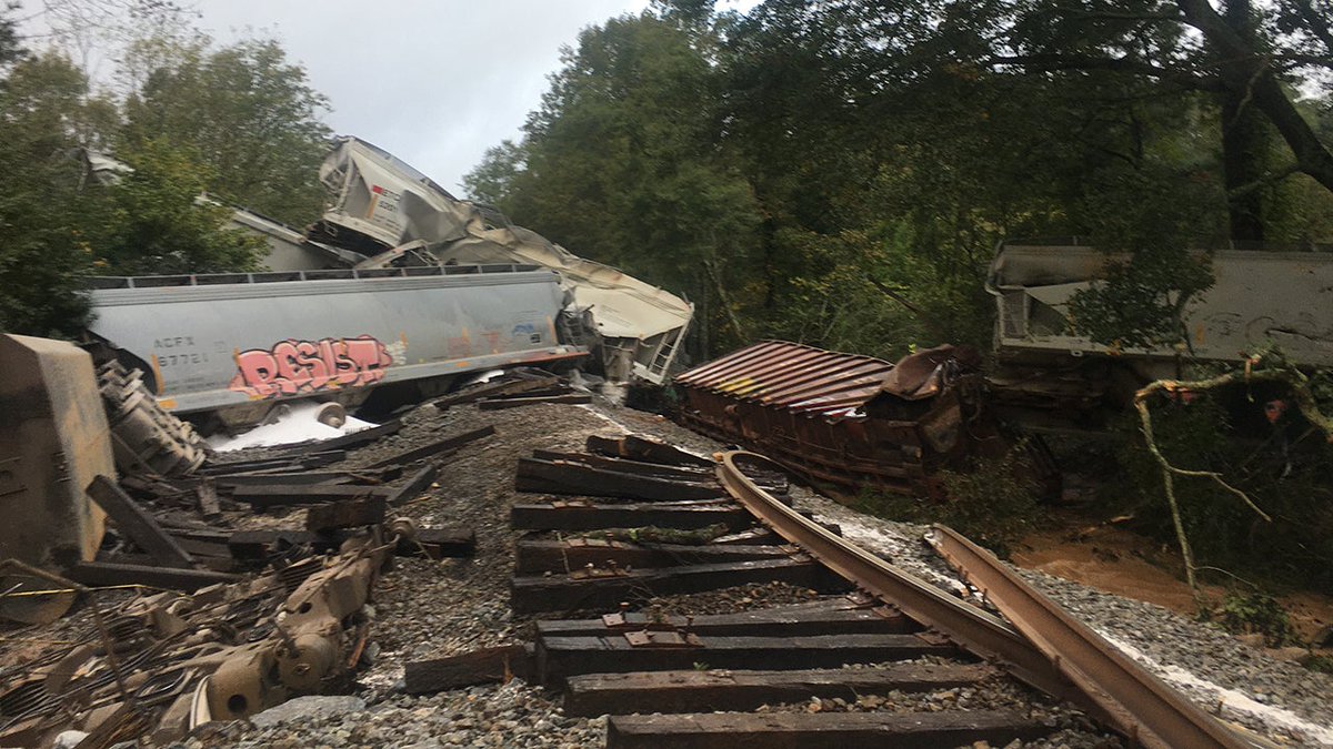 Flooding caused by heavy rain from the remnants of #Delta led to a train derailment in the Atlanta suburbs early Sunday: weather.com/news/news/2020…