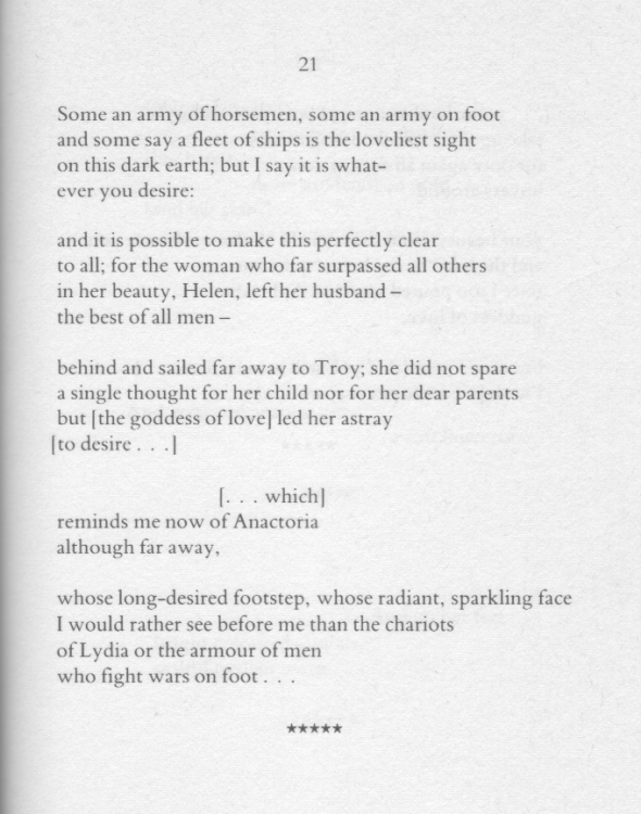 This year, I’ve given myself a little project: a month of daily poems to do with war which don't suggest to youth that war is a duty. Mostly from books on my shelves.Off we go. About 2,600 years ago, Sappho comments on the beauty of weapons. Two modern translations.