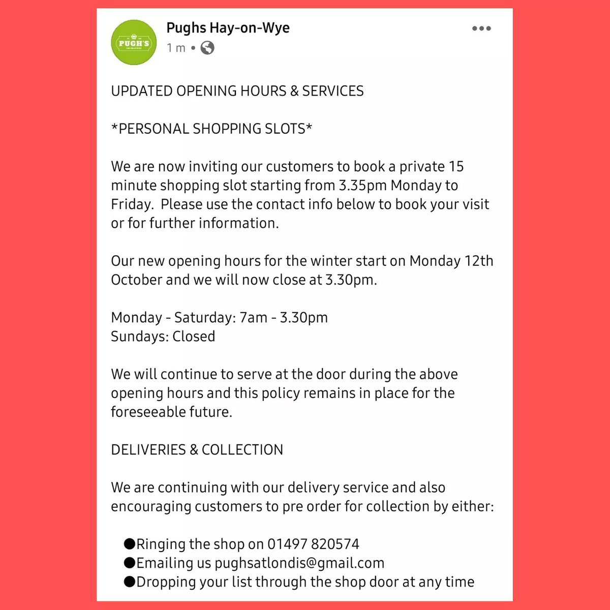 Updated opening hours and new private shopping slots to book!