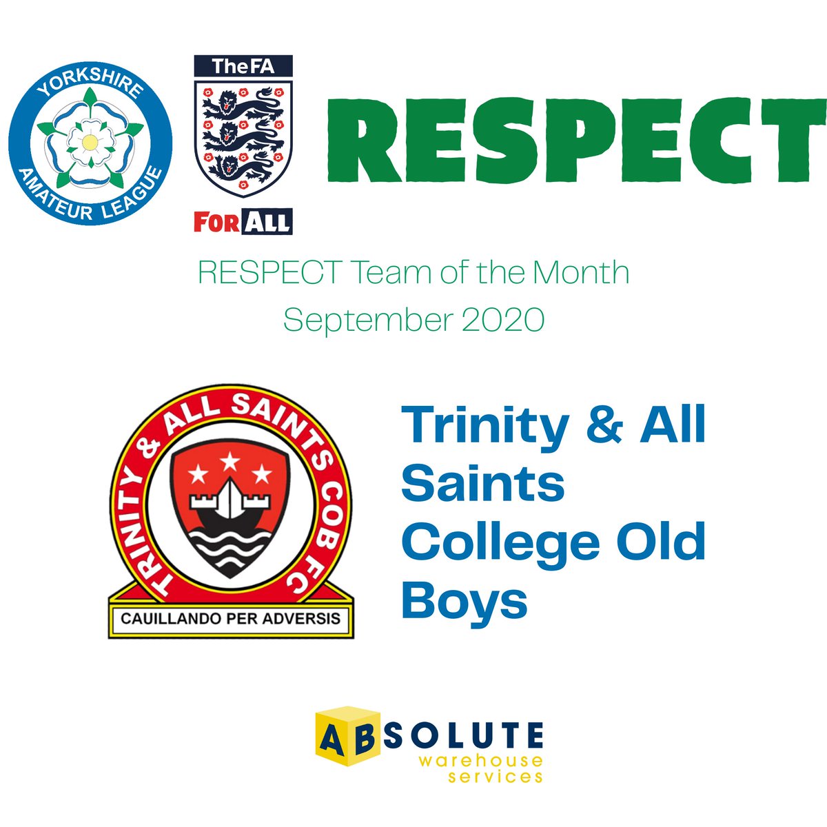OfficialYAL's tweet photo. #WellDone to Trinity &amp; All Saints College Old Boys for winning the #FARespect team of the month award for September. https://t.co/QatqurC312