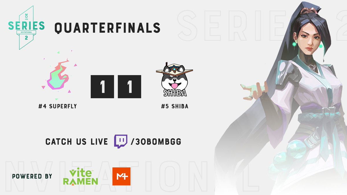 Last game of the Quarterfinals, tied 1-1. 

Who takes the series between SUPERFLY (<a href="/KP_fps/">KP 🐧</a>) and <a href="/Shiba_VAL/">Shiba</a>?

Watch it live: twitch.tv/30bombgg