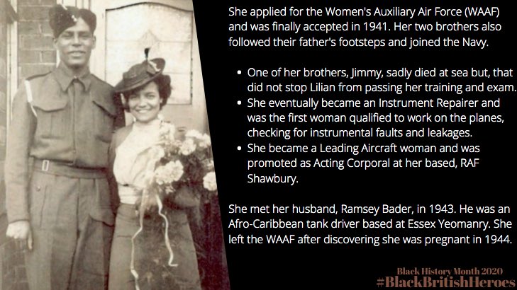 It’s 11th October and so the eleventh Black British Hero in our series is: Lillian Bader  (this is one which I personally found really interesting )  #BlackHistoryMonthUK    #BHM    #BlackBritishHeroes 