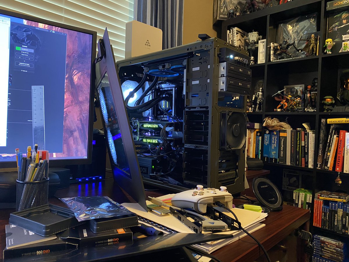 TreeMunkyGaming's tweet photo. Pulled out some games from my stockpile! Changing out my fans and wiring on the gaming rig! #gamers #gamingcommunity #gaminglife #pcgaming #pcgamer #xbox #xboxseriesx #xboxone #xboxonex #ps4 #ps5 #playstation #playstation5 #nintendoswitch #nintendo #nvidia #gamingdad https://t.co/ABOwAzGpAK