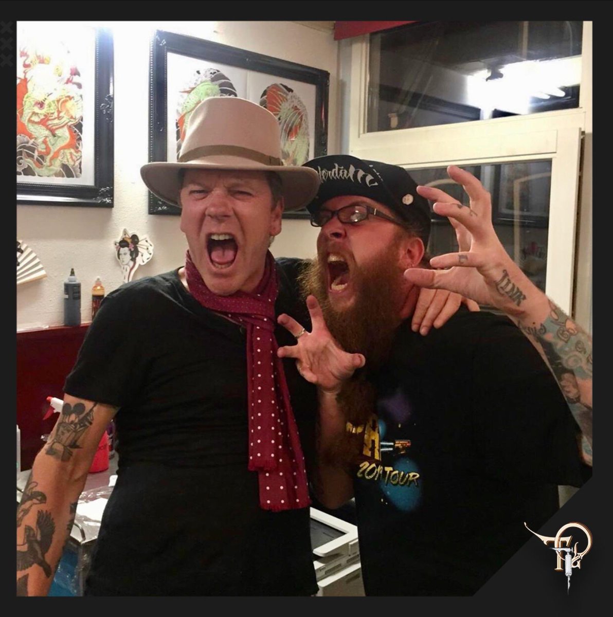 tattoopalaceams's tweet photo. Today it was exactly 1 year ago that @RealKiefer and his band visited our studio to get tattooed 🤟🏼 #kiefer #sutherland #kiefersutherland #designatedsurvivor #tomkirkman #jackbauer #amsterdam #tattoos #dutchtattoos #celebritytattoos #netflix #netflixtattoos https://t.co/3wakV9m56b