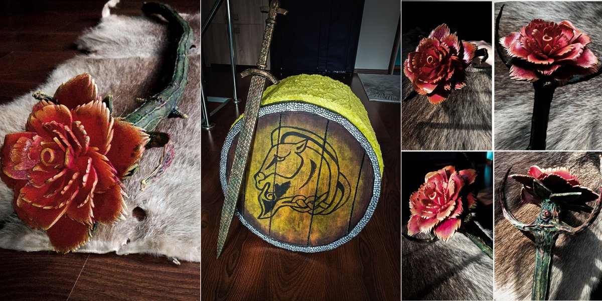 salty_bisquit's tweet photo. The Sanguine Rose, Whiterun Guard's Shield &amp; Iron sword :) 
#Skyrim #theelderscrolls #bethesda  #cosplay #cosplayergirl  #propmaking #gamer #games @bethesda https://t.co/MA3iwYhyvk