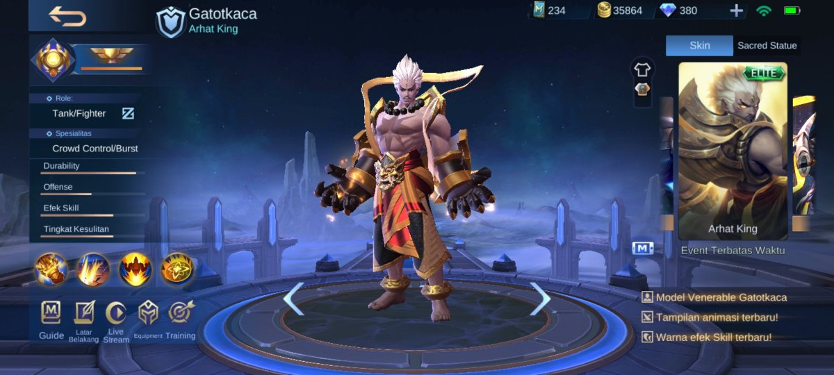 zenxl's tweet photo. @MobileLegendsOL Penggemar berat hero Gatot Kaca. Cuma mau minta skin Arhat King, skin (Gatot Kaca)cuma skin yg ini doang yg blom punya dr hero Gatot Kaca.

Big fans of Gatot Kaca. Just want to ask for Arhat King skin, skin from Gatot Kaca, only this skin that i doesn't have from Gatot Kaca hero. https://t.co/edlR4fRPC5