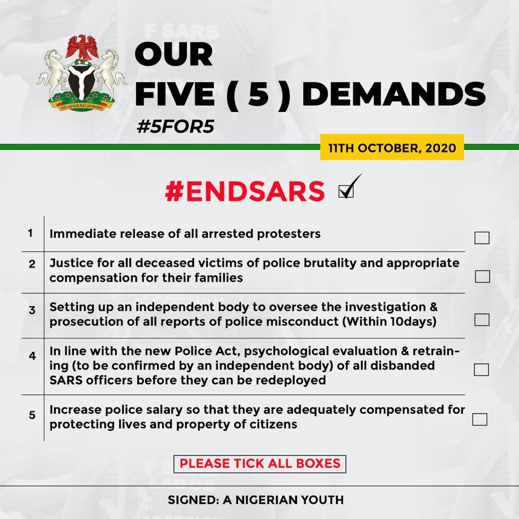 Asa_official's tweet photo. The demands #EndSARS #EndSarsNow https://t.co/SHEYENsTZR