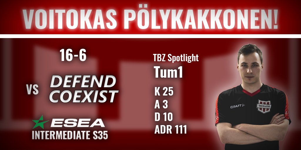 FI_Trailblazers's tweet photo. GG WP #DefendCoexist !
Dust 2 sujui Traililta mahtavasti ja ranskalaiset kaatuivat 16-6!
Trailin paras suorittaja servulla: @tum1__
Huomenna @ESEA Intermediatessa vastassa @KUUSAMOgg .
#esportsfi #csgo #csgofi #esea https://t.co/djwGPkYpKr