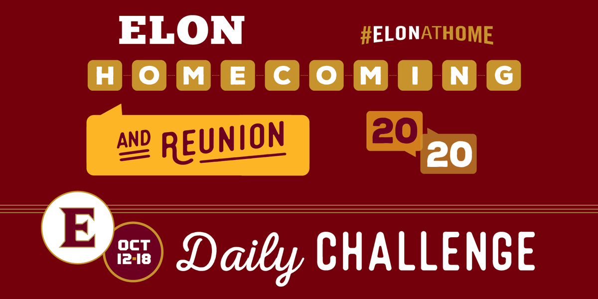 elonalumni's tweet image. Get ready to kick off our virtual Homecoming &amp;amp; Reunion Week tomorrow with our daily social media challenges! Make sure to tag your posts with #ElonatHome &amp;amp; check back here daily to participate. For details, check out the full schedule at elon.edu/homecoming