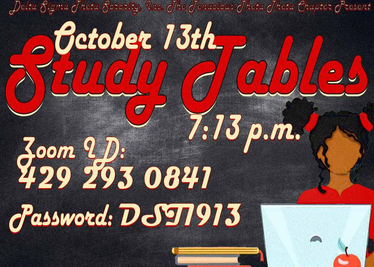 DSTThetaTheta's tweet image. Studying for online classes can get boring🥱 and maybe a little lonely😕. The Tenacious Theta Theta Chapter is here to keep you motivated! 🙌🏽Sign on to be our study📚buddies this Tuesday at 7:13 p.m. We’ll see you soon! #Scholarship #ThetaTheta #DST1913