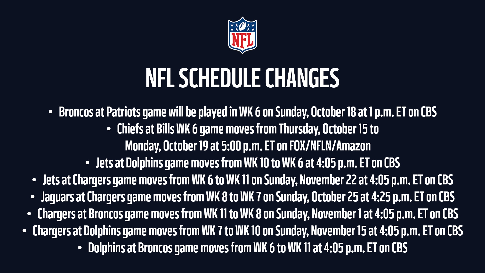Nfl schedule changes discount