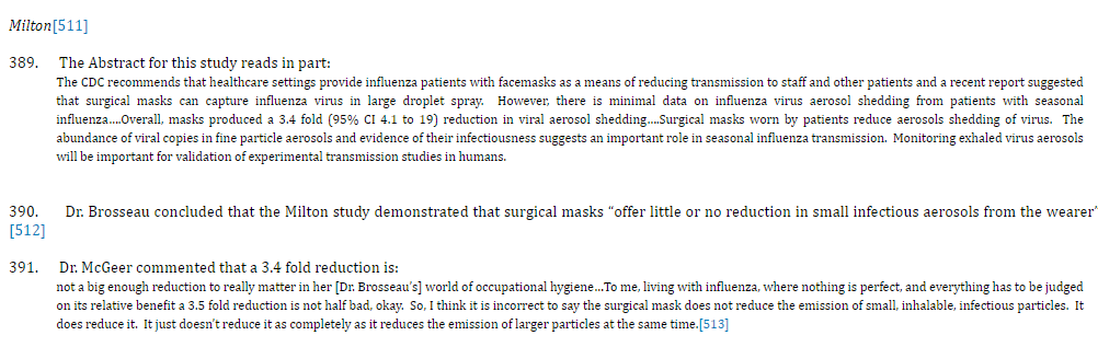As just one example, this comment on one of  @Don_Milton (air expert and doctor) studies (here  https://pubmed.ncbi.nlm.nih.gov/23505369/ ) showing a 3.4-fold decrease in transmission of particles FROM the wearer.Dr. McGreer, supporting that masks worked, said the following: