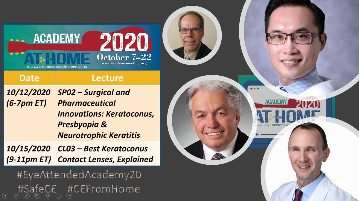 Pls join us for 3hrs #SafeCE at AAO this Wk  (10/12 &amp; 10/15) for updates RE: #Keratoconus Management &amp; Other Ophthalmic/Surgical Innovations. Huge thx to <a href="/michaud63/">langis michaud</a> &amp; co-lecturers👍 Also, congrats to all keynote speakers who made #CEFromHome a great 2020 experience! <a href="/DrBridgitte/">Bridgitte Shen Lee</a>