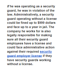 New: Denver has no record of a security guard license for someone with the shooting suspect's name. That could be a legal issue for his employers. Per city spokesman Eric Escudero:
