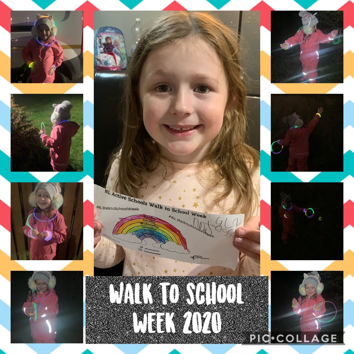 Carolannelynn1's tweet photo. We completed the week with our 1st night walk trail finding rainbow glow sticks and colouring the rainbow π great challenge πππ#NLWalktoSchoolWeek @Golfhill_PS @NLActiveSchools https://t.co/tyi7Ziy88J